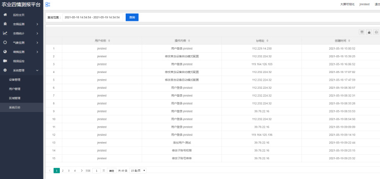 农业四情监测系统系统管理系统日志