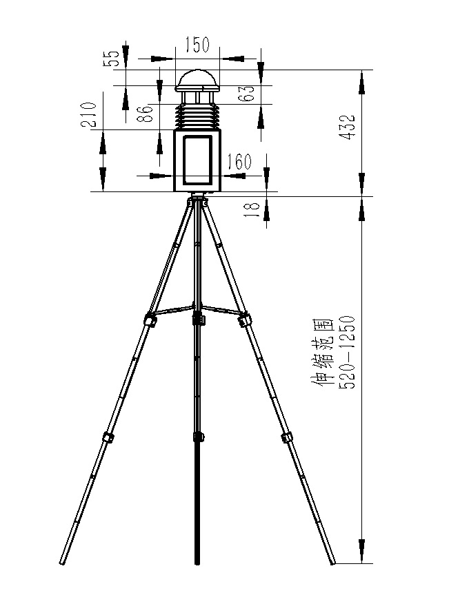 七要素便携式气象站屏幕款产品尺寸图