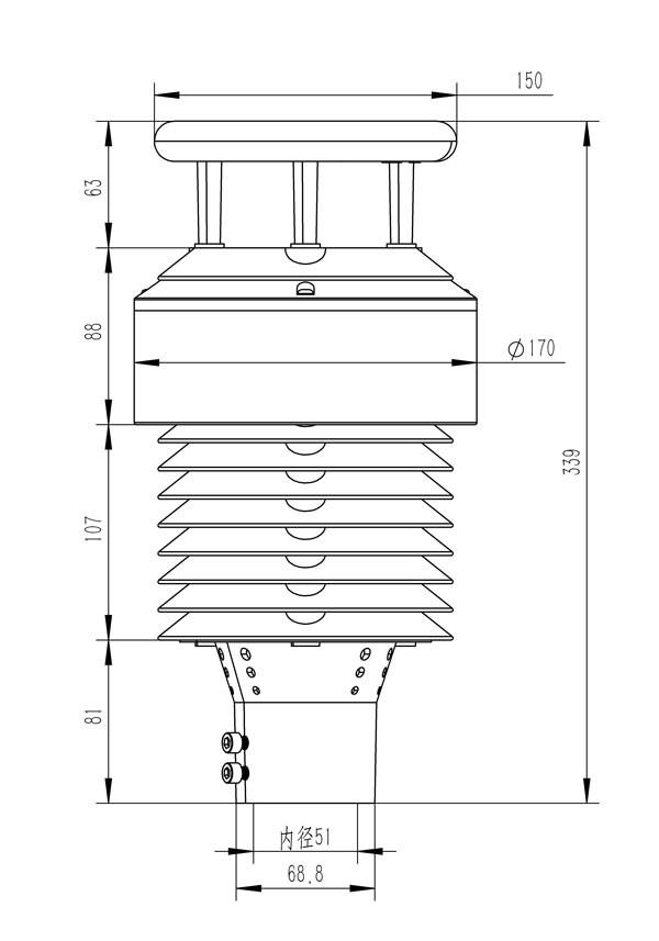 一体化负氧离子传感器产品尺寸图